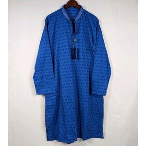 NEW Junaid Jamshed J. Kurta Kameez Mens Large Top Dress Blue Embroidered 3042